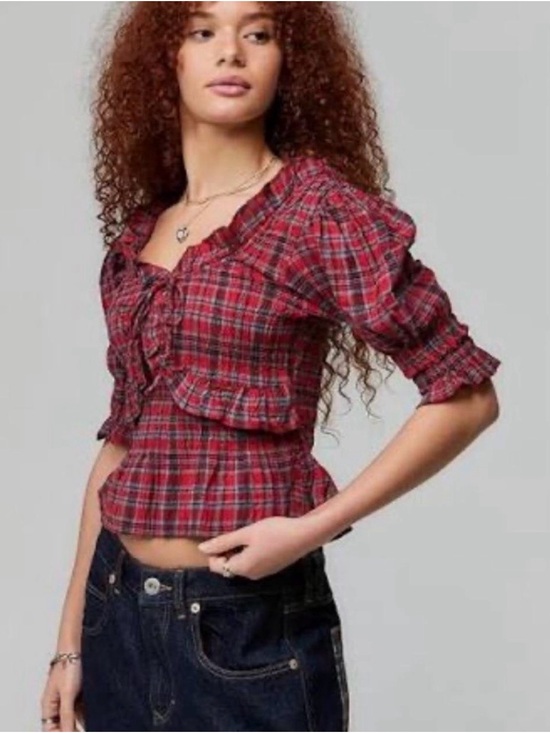 Damson Madder Tops - Damson Madder Megan Plaid Top Size US2